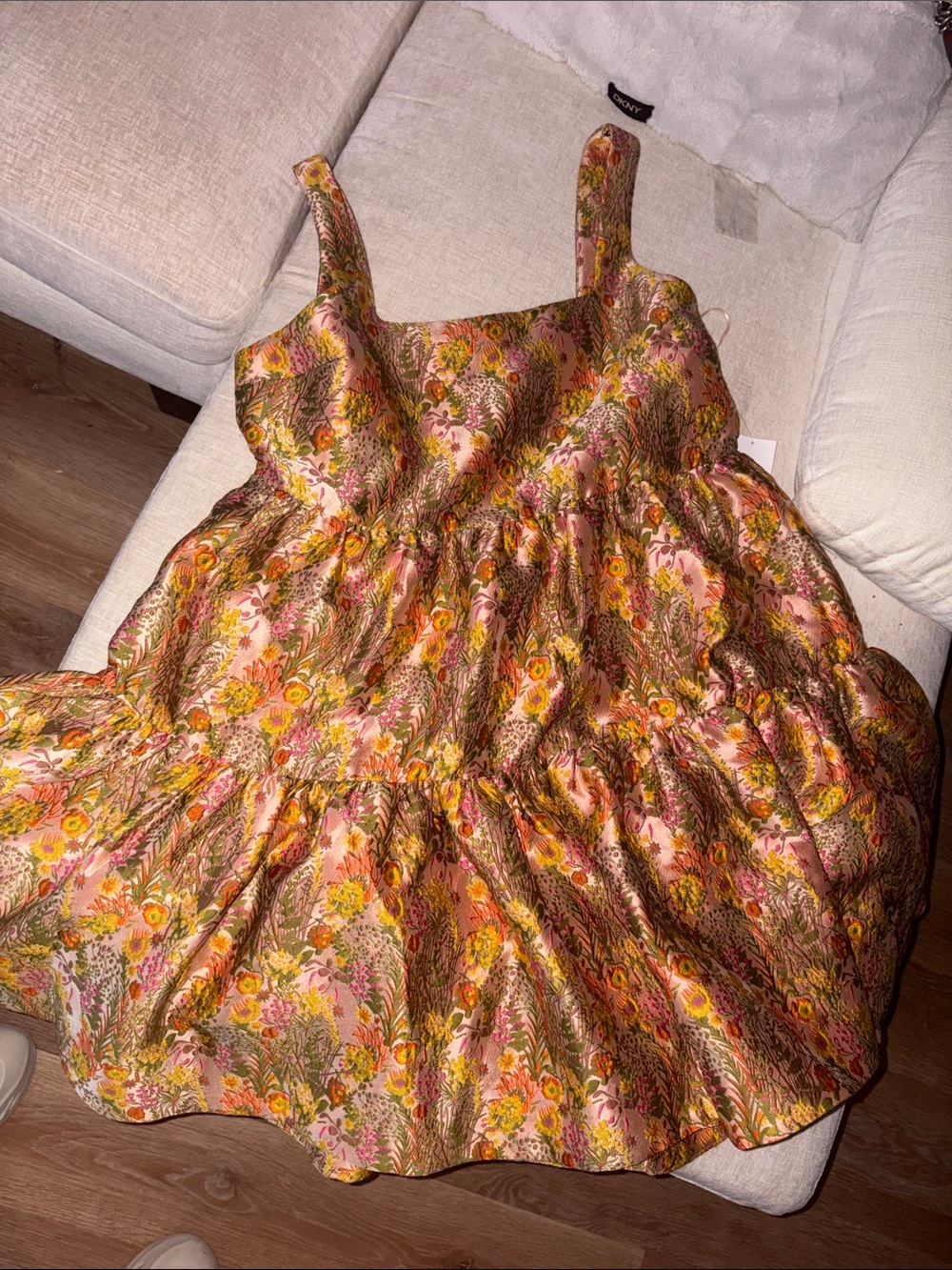 Chelsea28 Beige Pink Floral Square-Neck Mini Dress